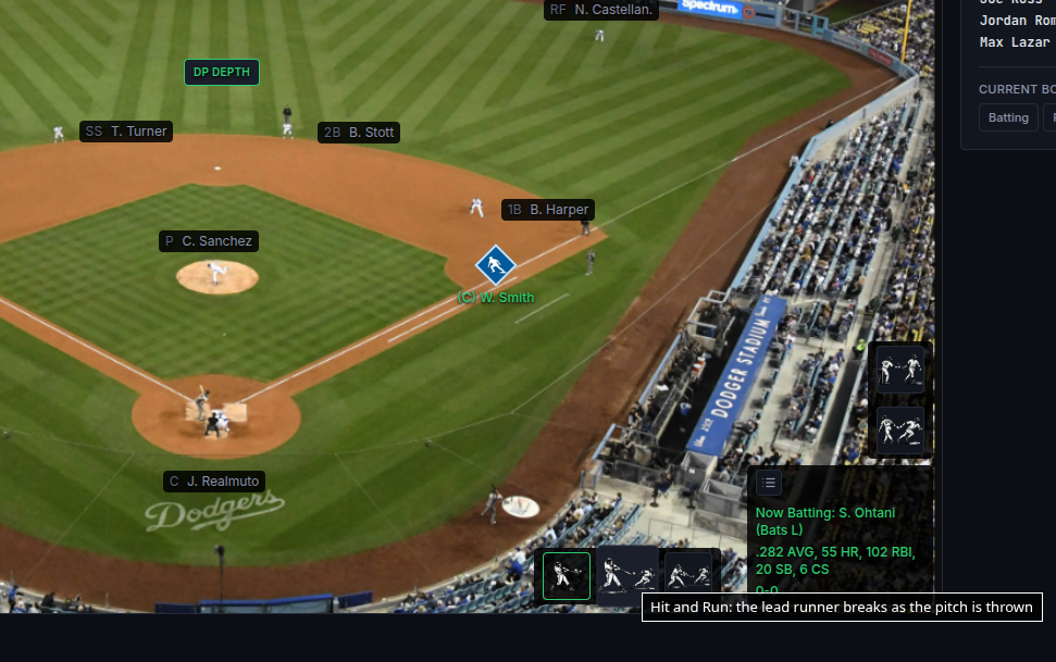 Hit Away button selected as the batting side's approach for the at-bat