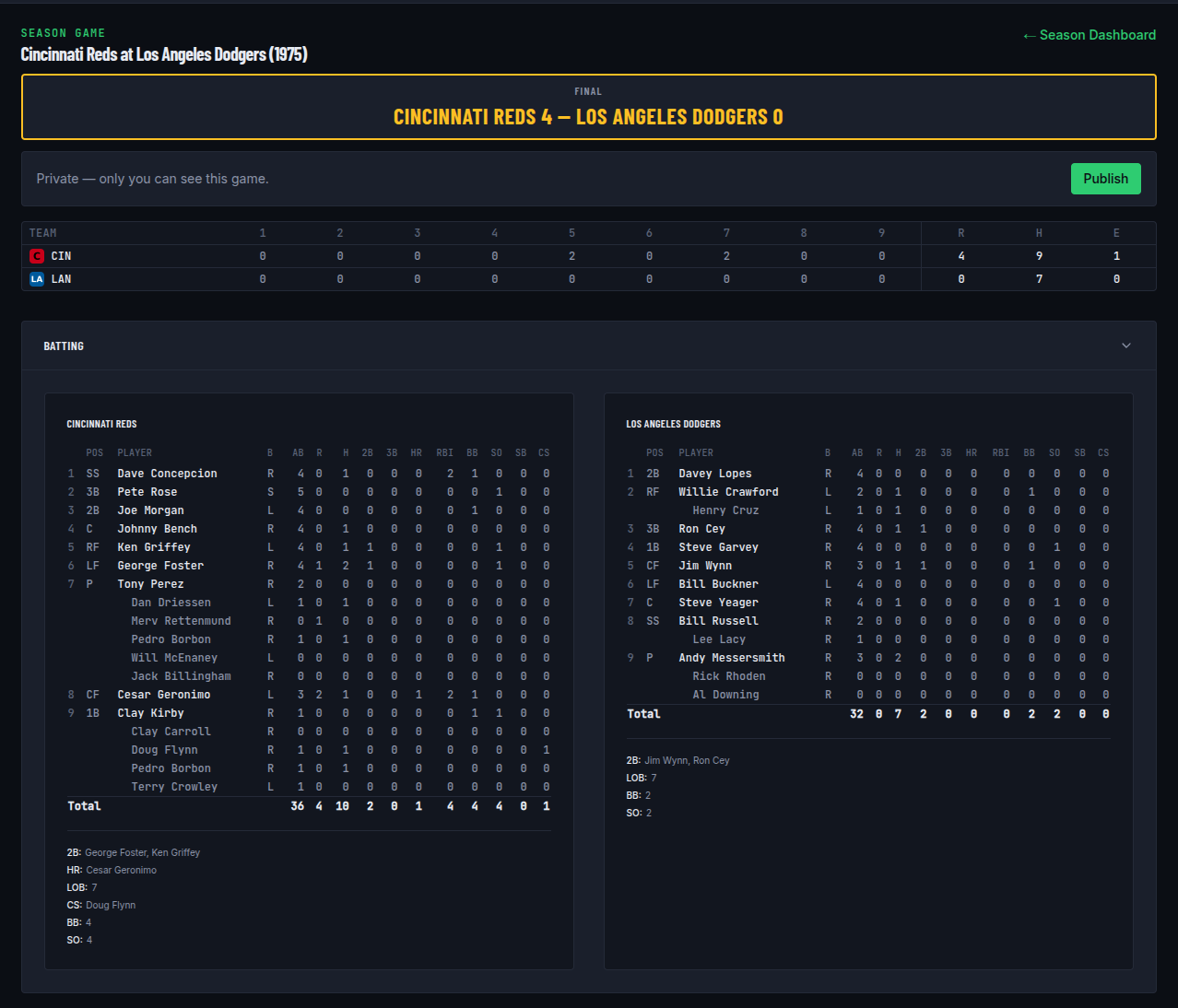 My Saved Games list showing every game saved outside a season or World Series